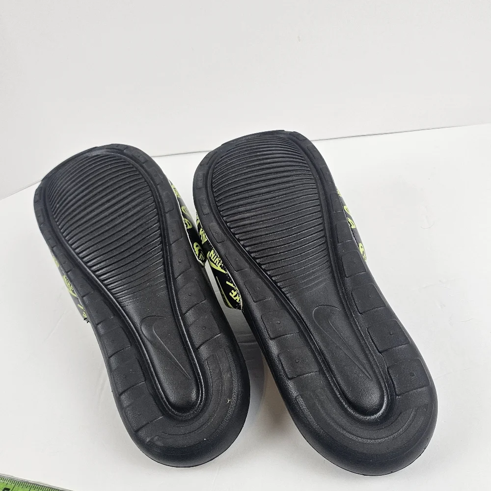 Nike Victori One Black/Neon Green Volt Logo Print Sport Slides Size 8‎ Lounge